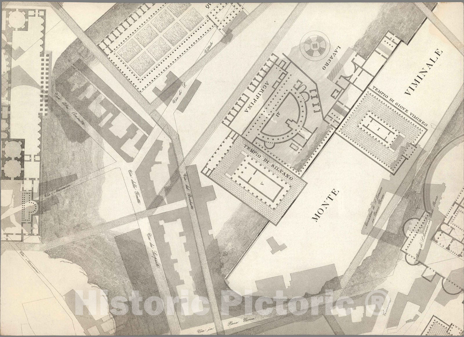 Historic Map : Italy , Rome (Italy), TAV IV. B Pianta topografica della parte media di Roma antica 1847 , Vintage Wall Art