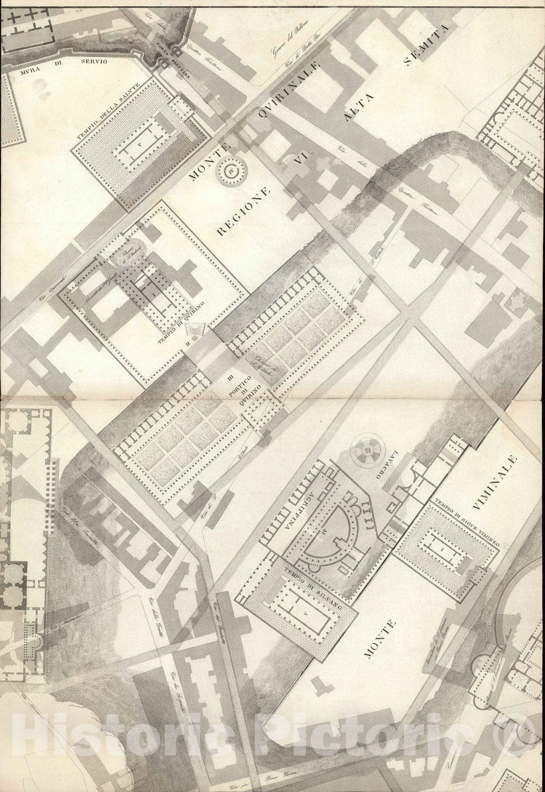 Historic Map : Italy , Rome (Italy), TAV IV .A-B Pianta topografica della parte media di Roma antica 1847 , Vintage Wall Art