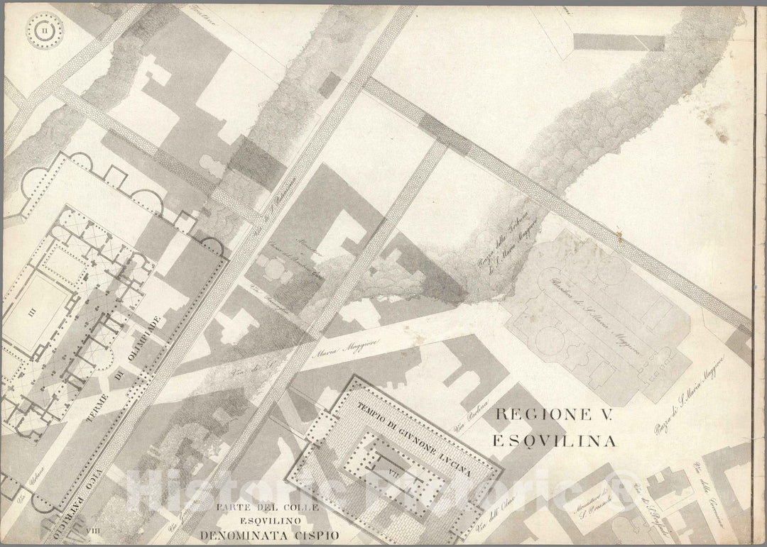 Historic Map : Italy , Rome (Italy), TAV V .B Pianta topografica della parte media di Roma antica 1847 , Vintage Wall Art