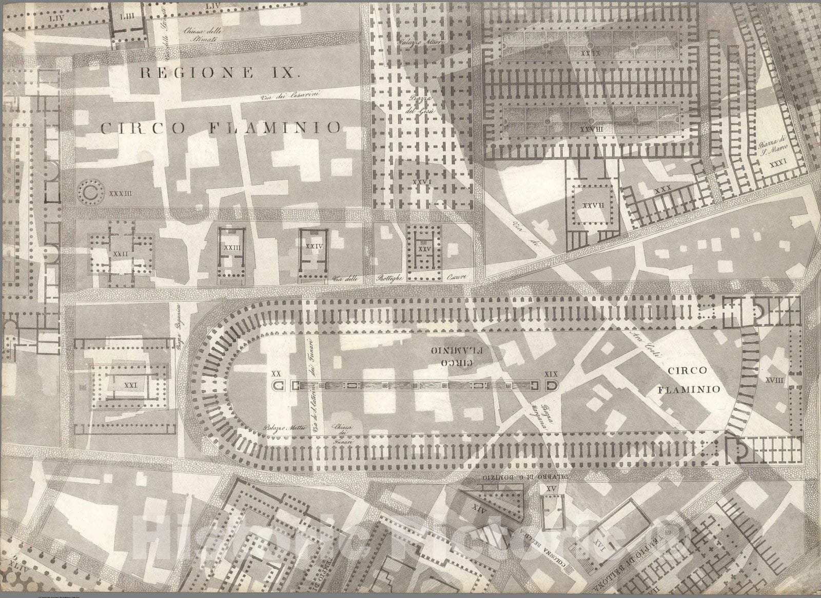 Historic Map : Italy , Rome (Italy), TAV VII .A Pianta topografica della parte media di Roma antica 1847 , Vintage Wall Art