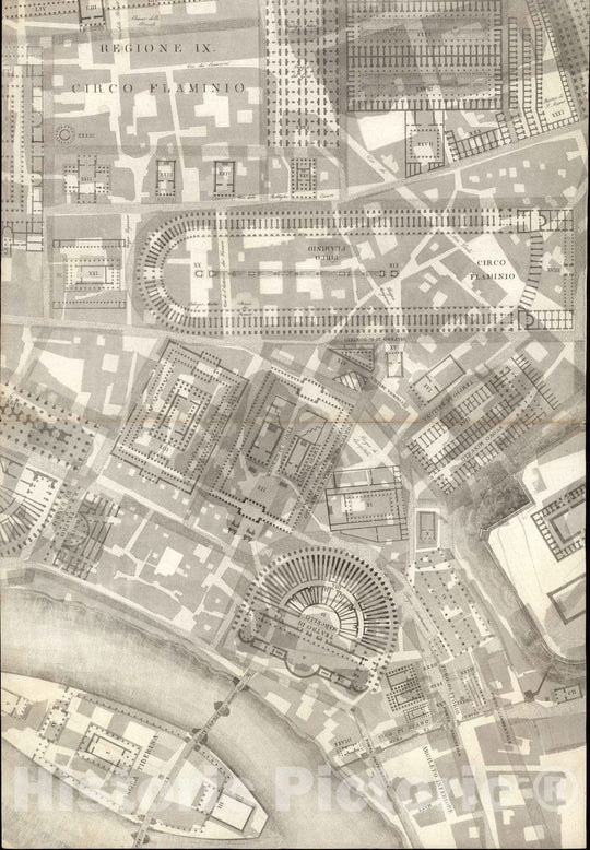 Historic Map : Italy , Rome (Italy), TAV VII .A-B Pianta topografica della parte media di Roma antica 1847 , Vintage Wall Art