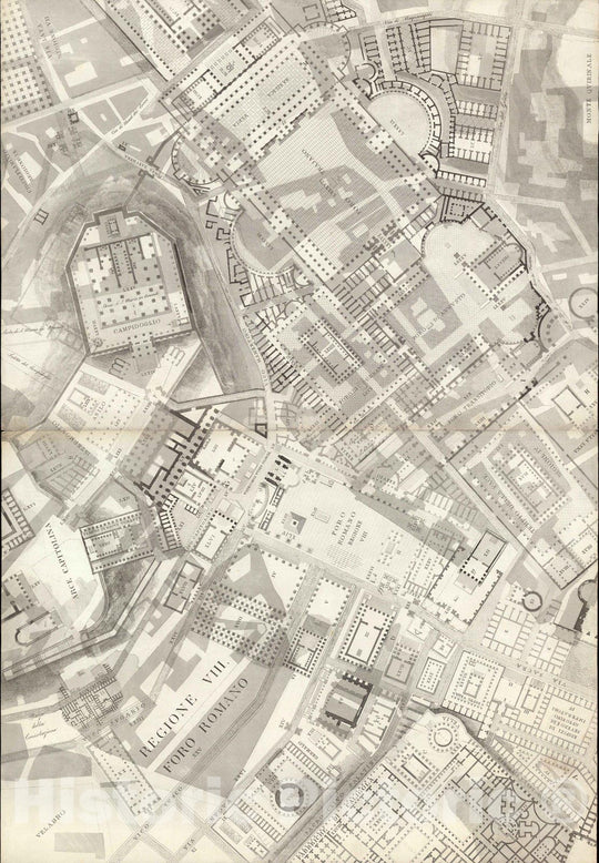 Historic Map : Italy , Rome (Italy), TAV VIII .A-B Pianta topografica della parte media di Roma antica 1847 , Vintage Wall Art