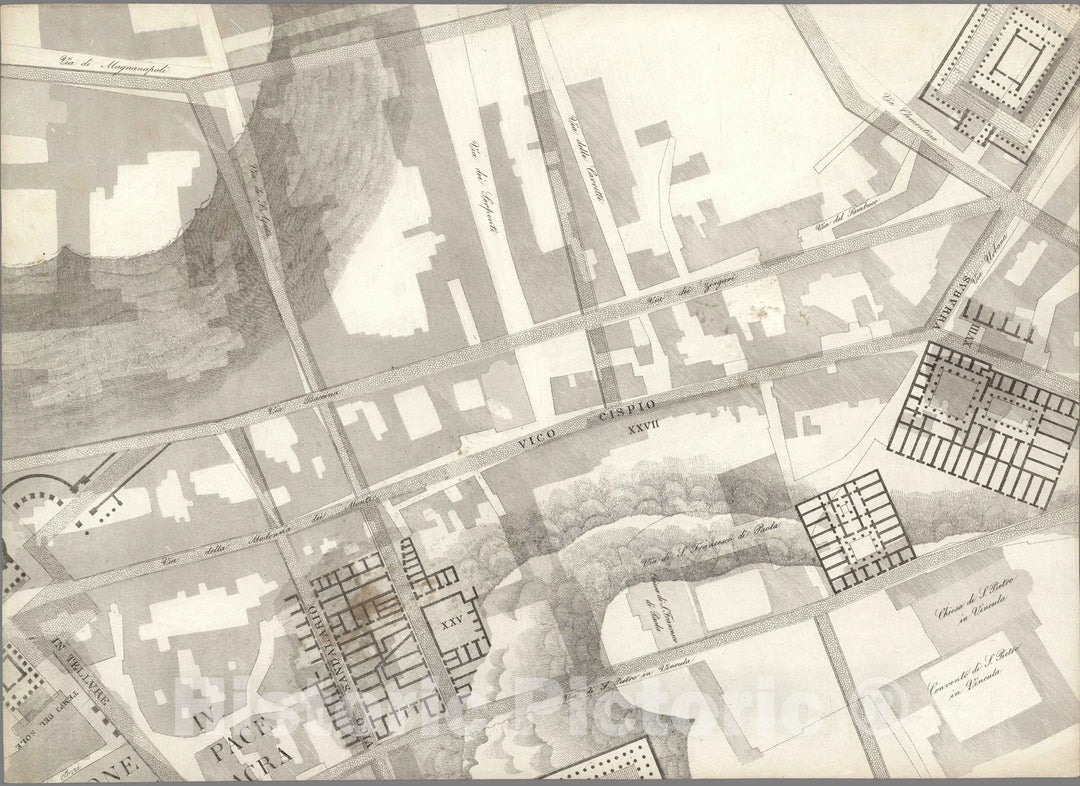 Historic Map : Italy , Rome (Italy), TAV IX .A Pianta topografica della parte media di Roma antica 1847 , Vintage Wall Art