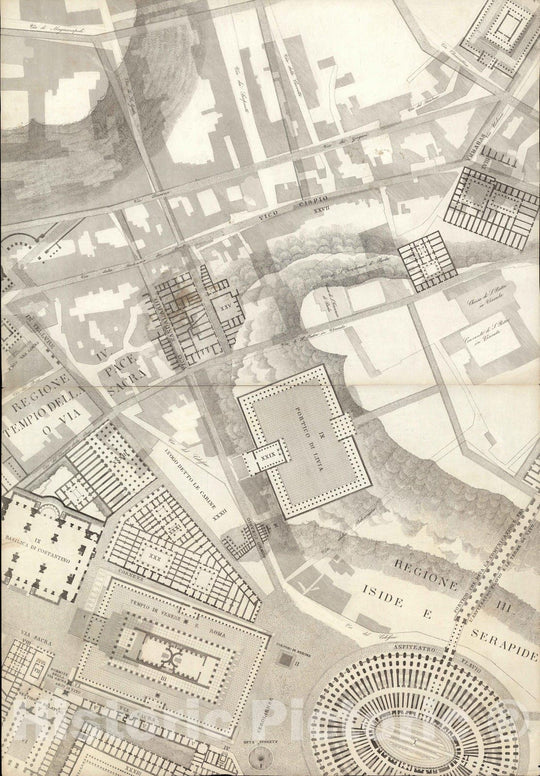 Historic Map : Italy , Rome (Italy), TAV IX .A-B Pianta topografica della parte media di Roma antica 1847 , Vintage Wall Art