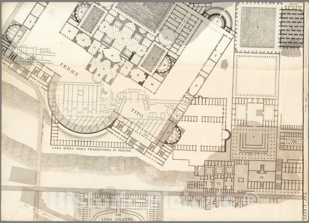 Historic Map : Italy , Rome (Italy), TAV X .B Pianta topografica della parte media di Roma antica 1847 , Vintage Wall Art