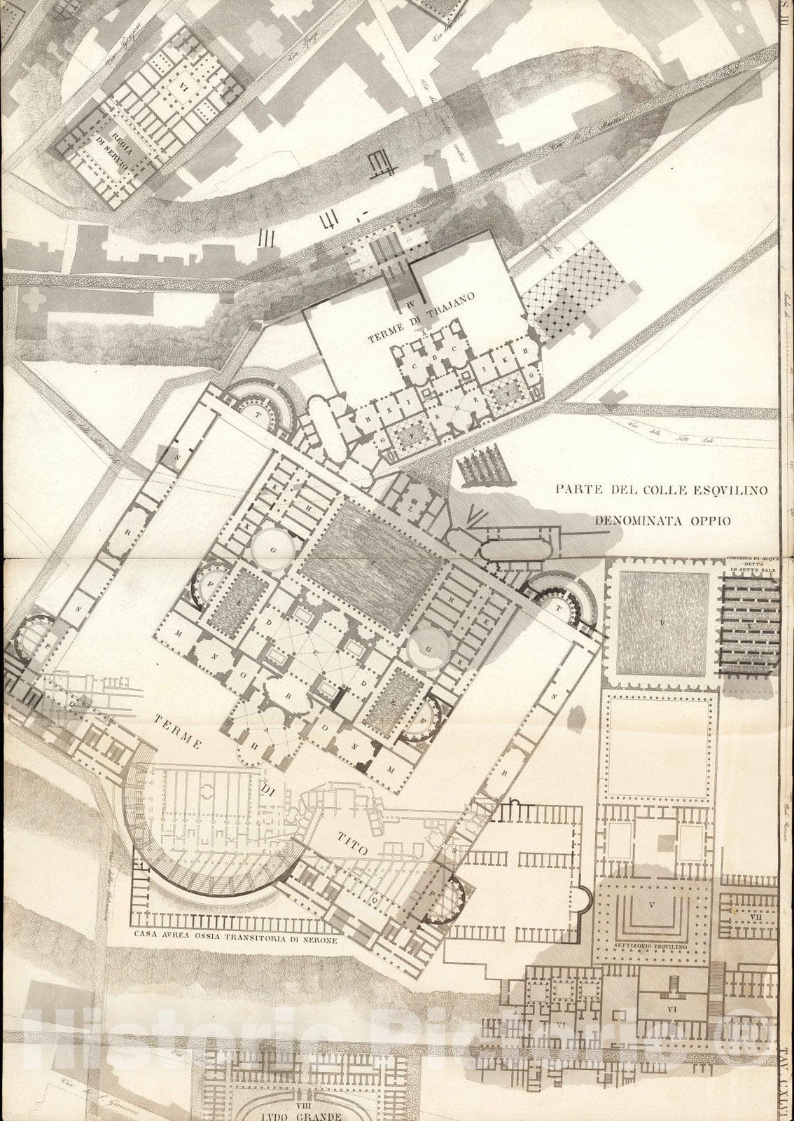 Historic Map : Italy , Rome (Italy), TAV X .A-B Pianta topografica della parte media di Roma antica 1847 , Vintage Wall Art