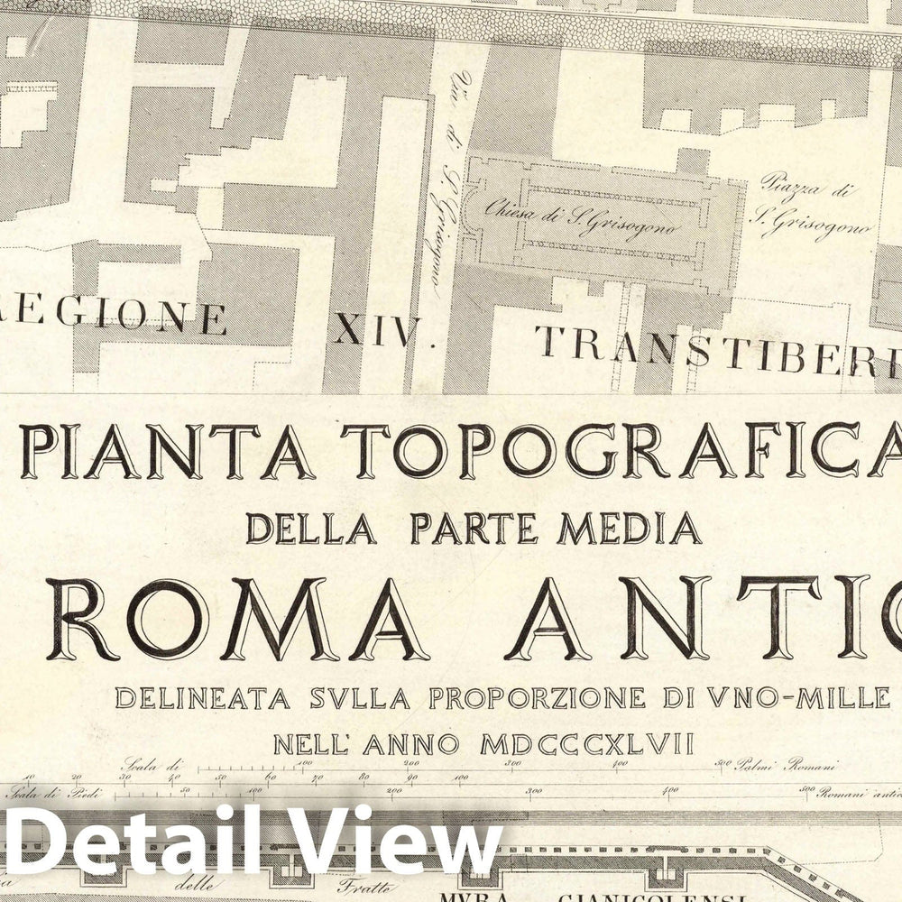 Historic Map : Italy , Rome (Italy), TAV XI .A Pianta topografica della parte media di Roma antica 1847 , Vintage Wall Art