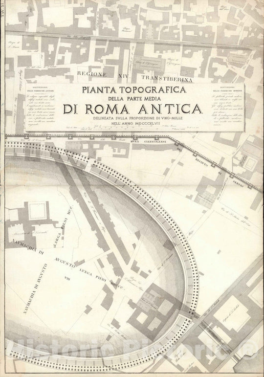 Historic Map : Italy , Rome (Italy), TAV XI .A-B Pianta topografica della parte media di Roma antica 1847 , Vintage Wall Art