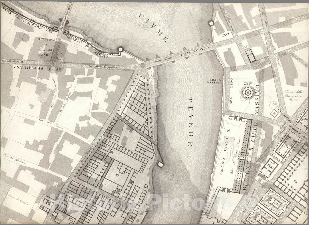 Historic Map : Italy , Rome (Italy), TAV XII .A Pianta topografica della parte media di Roma antica 1847 , Vintage Wall Art