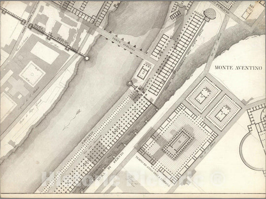 Historic Map : Italy , Rome (Italy), TAV XII .B Pianta topografica della parte media di Roma antica 1847 , Vintage Wall Art