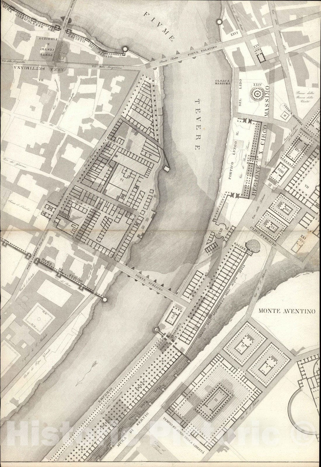 Historic Map : Italy , Rome (Italy), TAV XII .A-B Pianta topografica della parte media di Roma antica 1847 , Vintage Wall Art