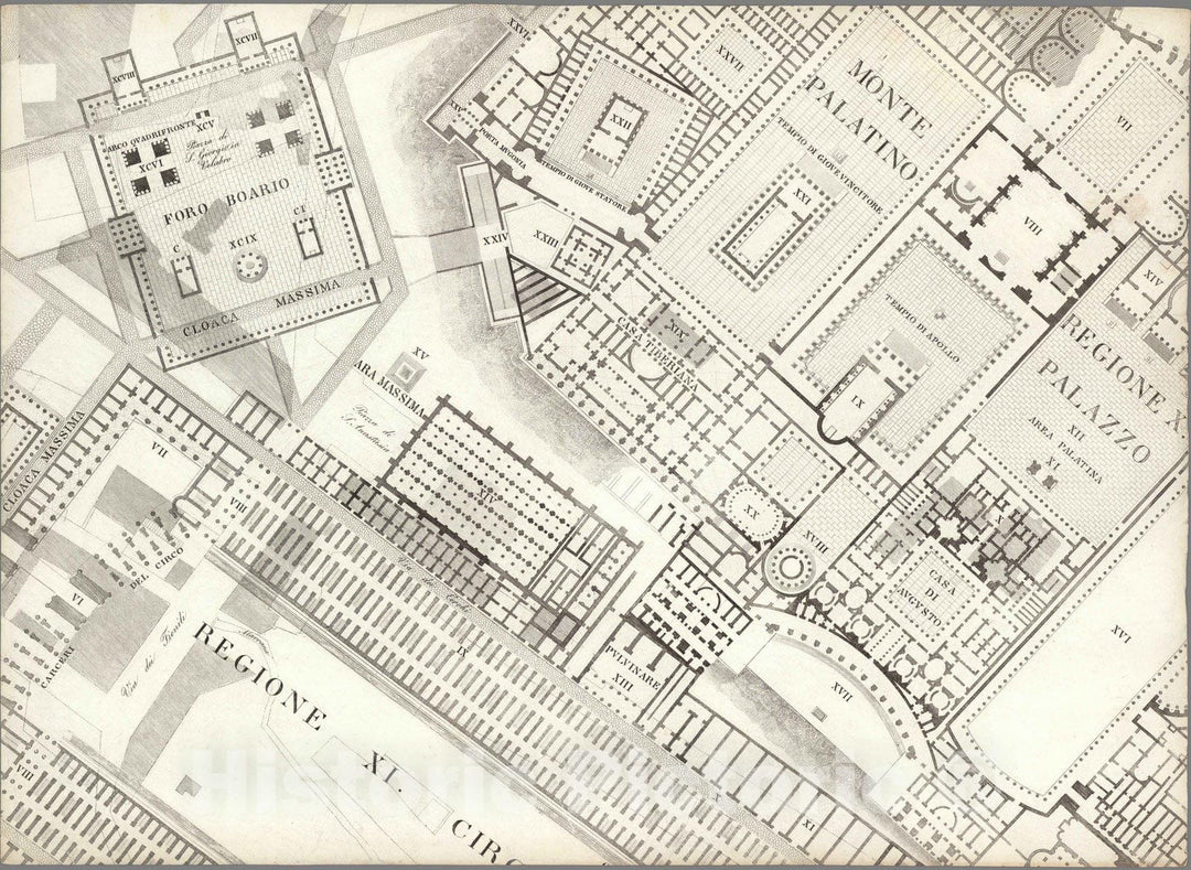 Historic Map : Italy , Rome (Italy), TAV XIII .A Pianta topografica della parte media di Roma antica 1847 , Vintage Wall Art