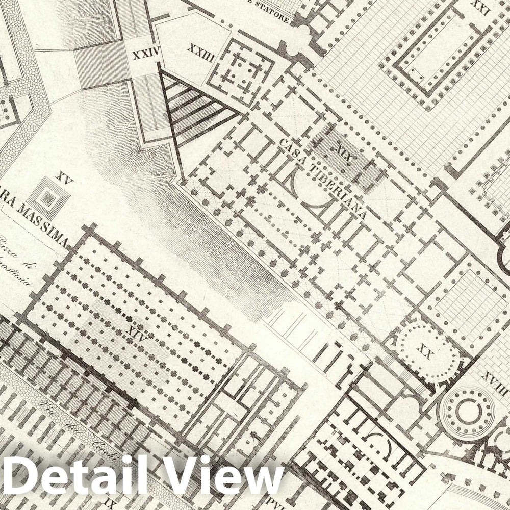 Historic Map : Italy , Rome (Italy), TAV XIII .A Pianta topografica della parte media di Roma antica 1847 , Vintage Wall Art