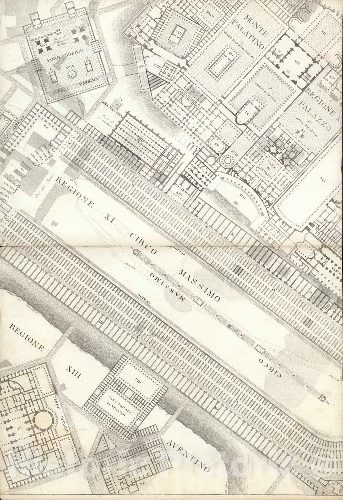 Historic Wall Map : Italy , Rome (Italy), TAV XIII .A-B Pianta topografica della parte media di Roma antica 1847 , Vintage Wall Art