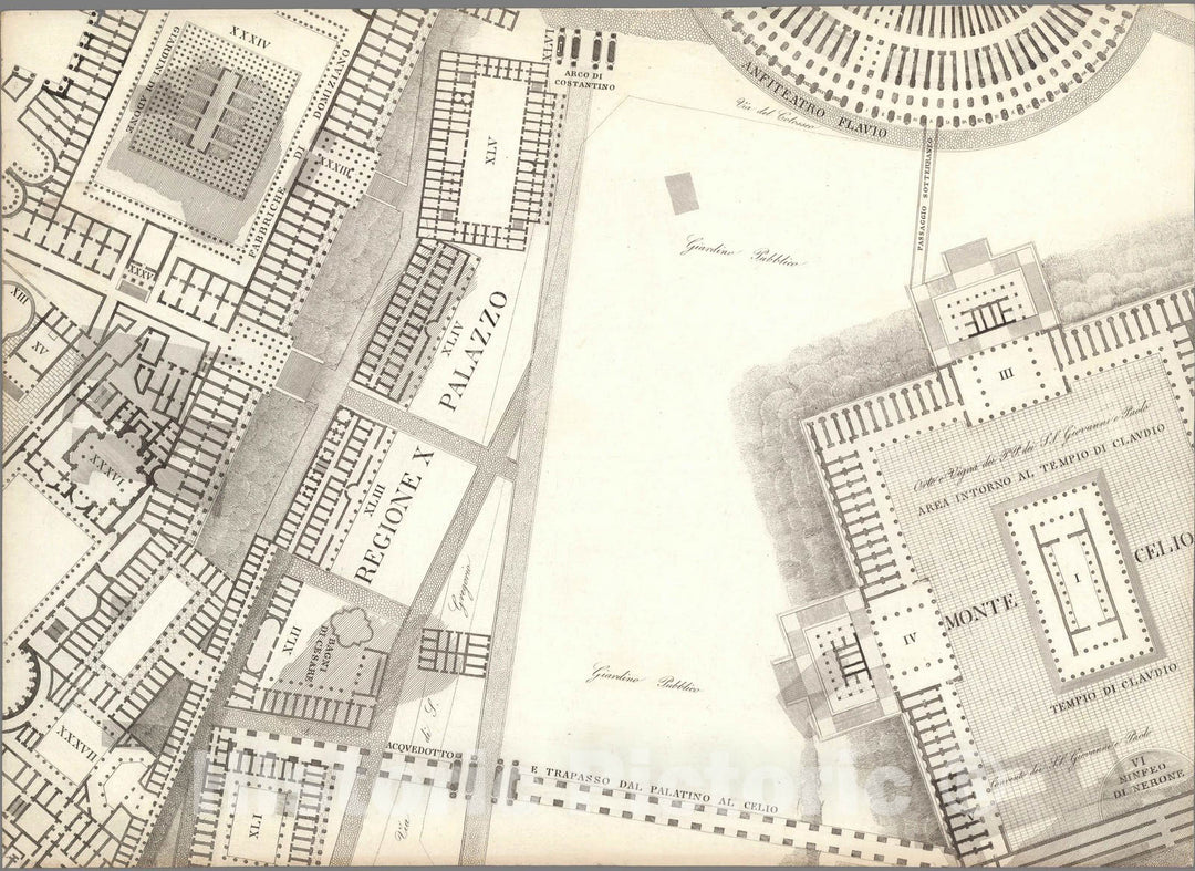 Historic Wall Map : Italy , Rome (Italy), TAV XIV .A Pianta topografica Della Parte Media di Roma antica 1847 , Vintage Wall Art