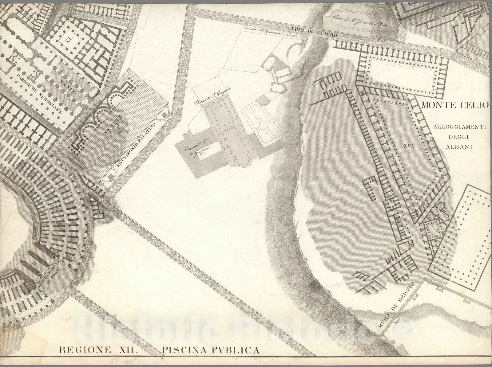 Historic Map : Italy , Rome (Italy), TAV XIV .B Pianta topografica della parte media di Roma antica 1847 , Vintage Wall Art