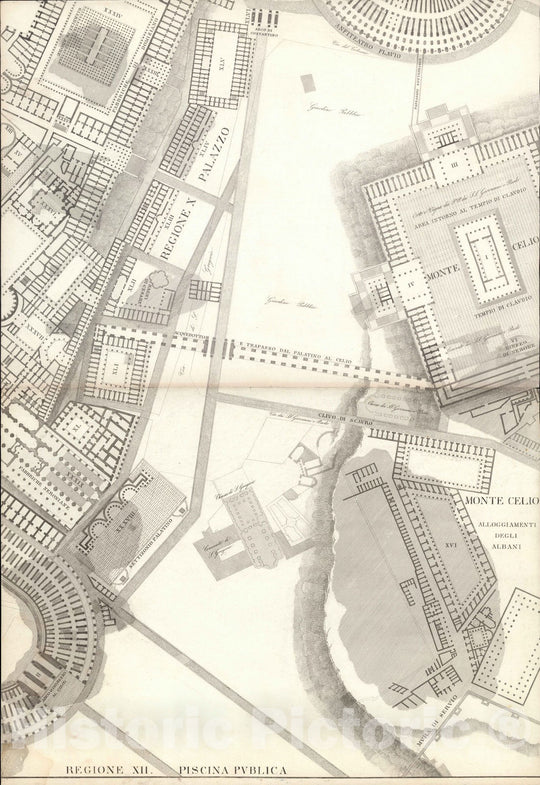 Historic Map : Italy , Rome (Italy), TAV XIV .A-B Pianta topografica della parte media di Roma antica 1847 , Vintage Wall Art