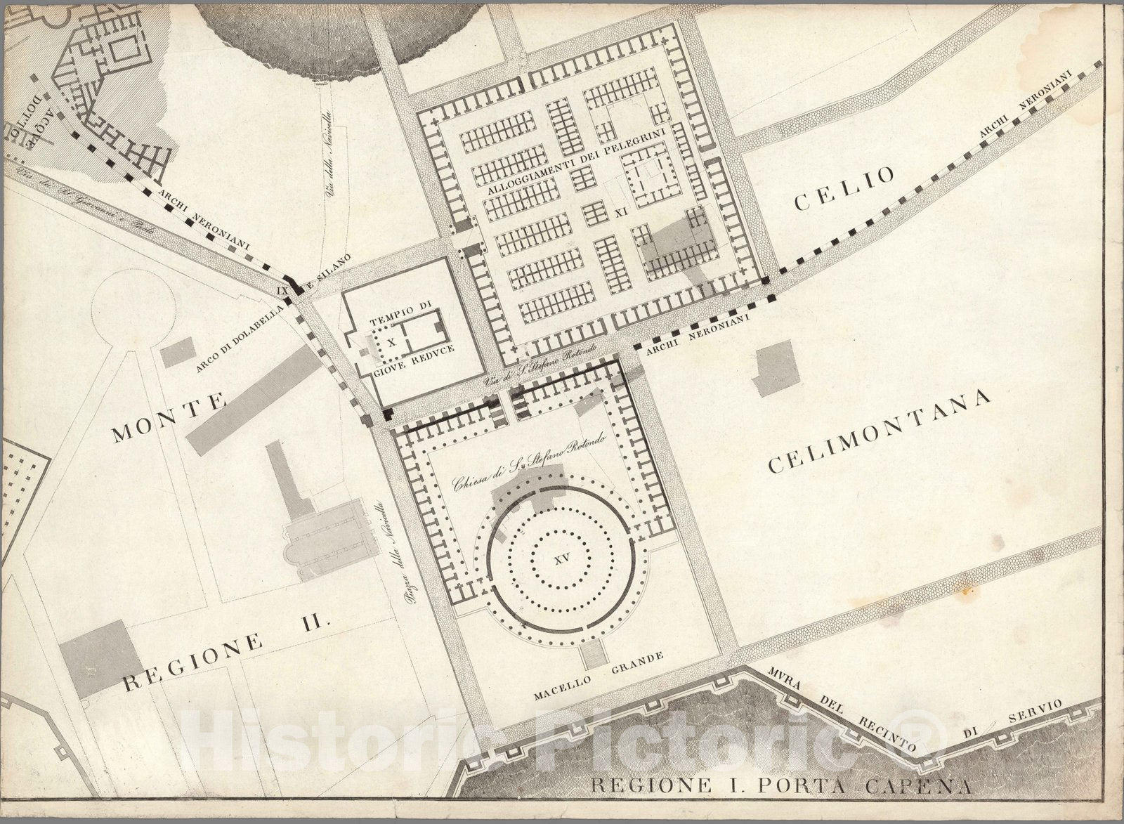 Historic Map : Italy , Rome (Italy), TAV XV .B Pianta topografica Della Parte Media di Roma antica 1847 , Vintage Wall Art