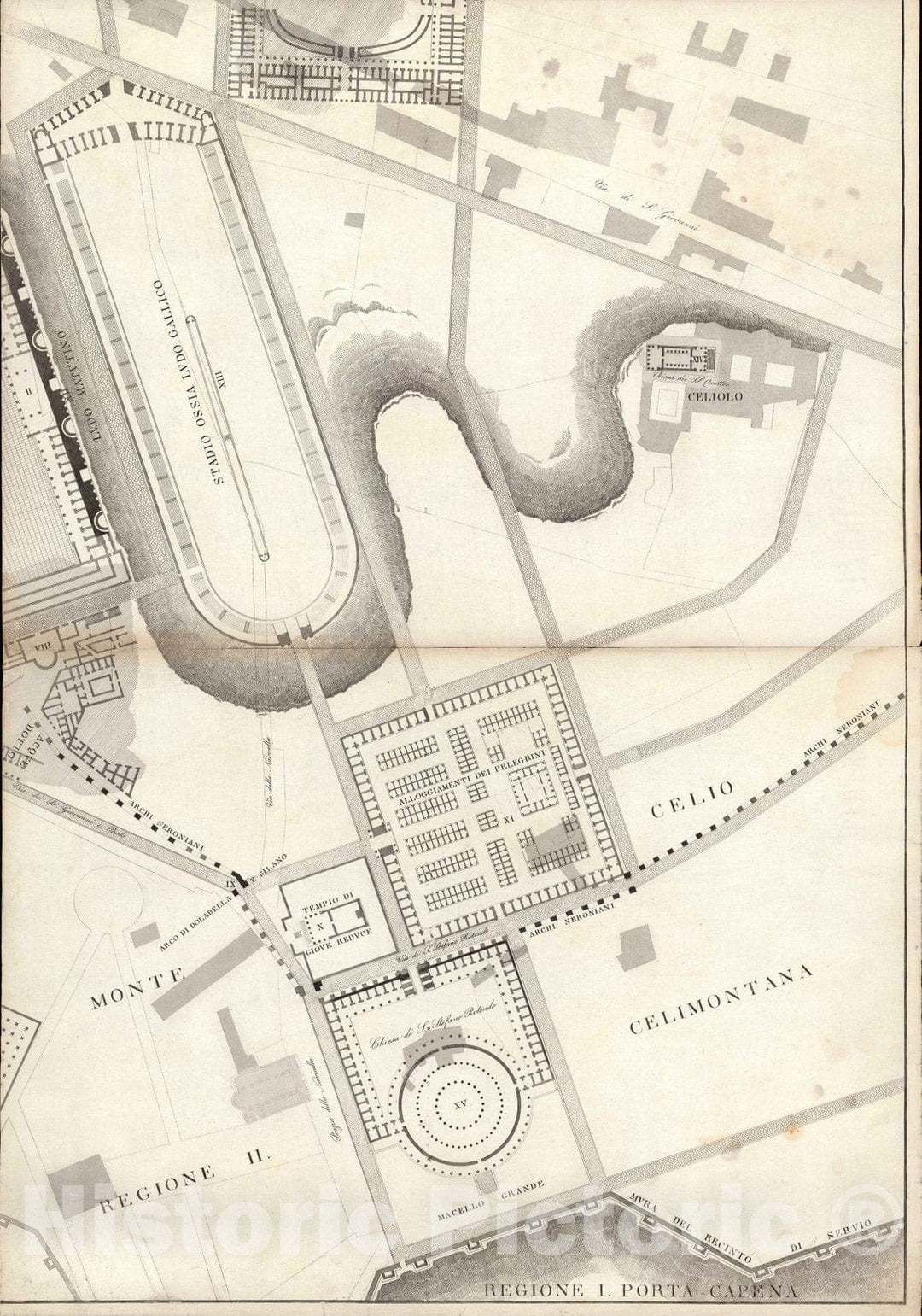 Historic Map : Italy , Rome (Italy), TAV XV .A-B Pianta topografica della parte media di Roma antica 1847 , Vintage Wall Art