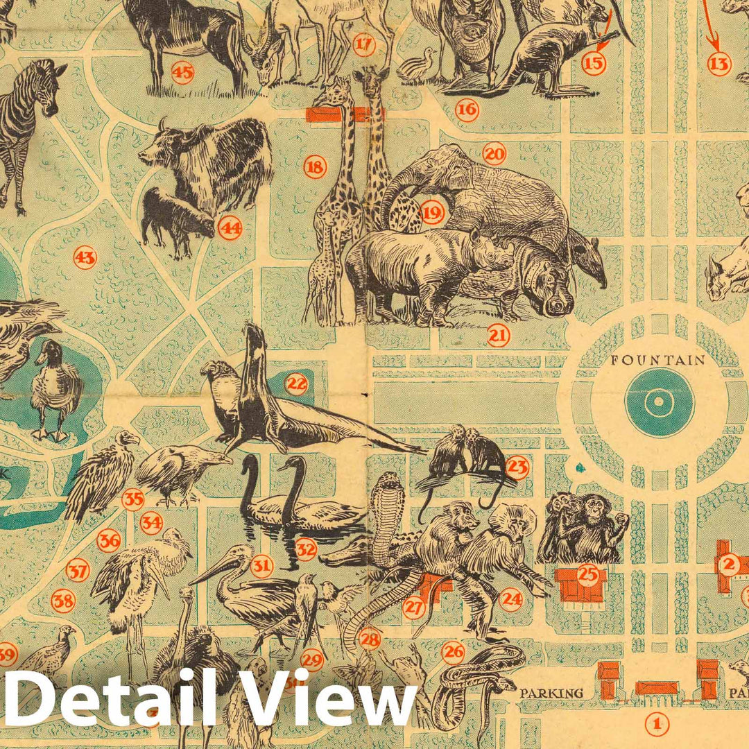 Historic Map : The Chicago Zoological Park : at Brookfield near Riverside 1950 - Vintage Wall Art