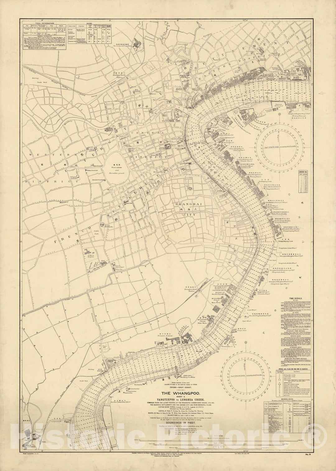 Historic Map : China. East Coast. The Whangpoo. Sheet 3. Yangtzepoo to Lunghua Creek. 1921 v1 - Vintage Wall Art