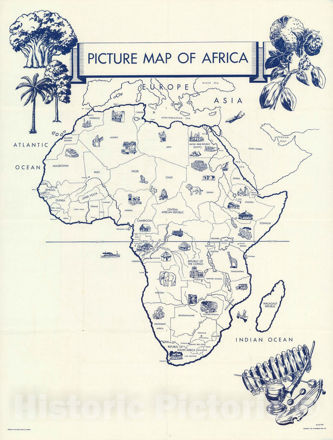 Historic Map : Picture map of Africa, 1964 - Vintage Wall Art