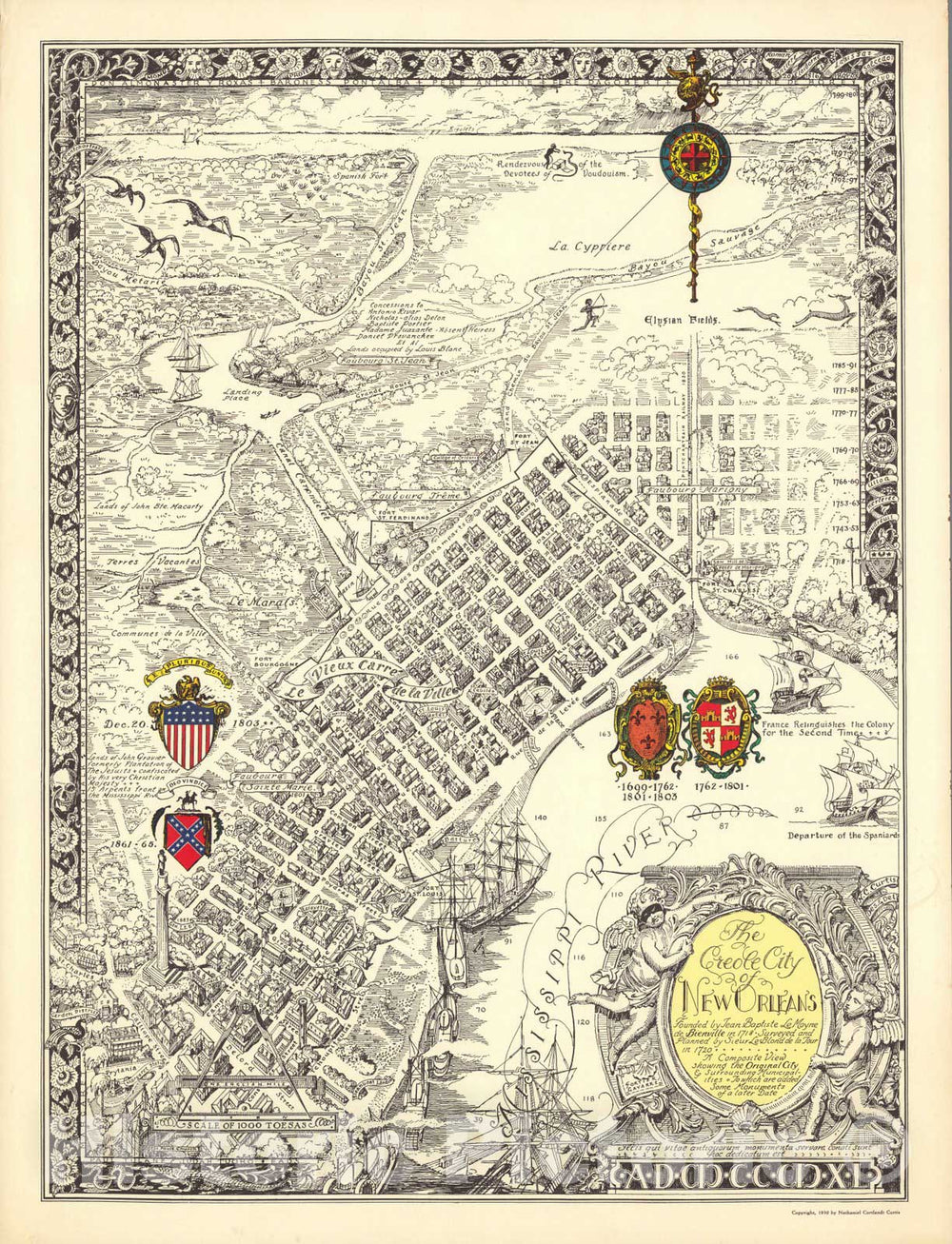 Historic Map - The creole city of New Orleans 1930 - Vintage Wall Art