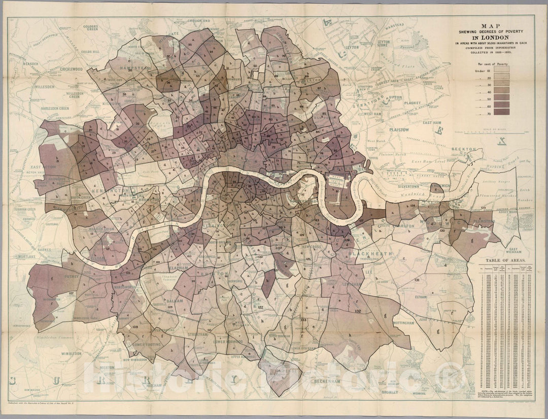 Historic Map : Map shewing degrees of poverty in London, 1889 - Vintage Wall Art