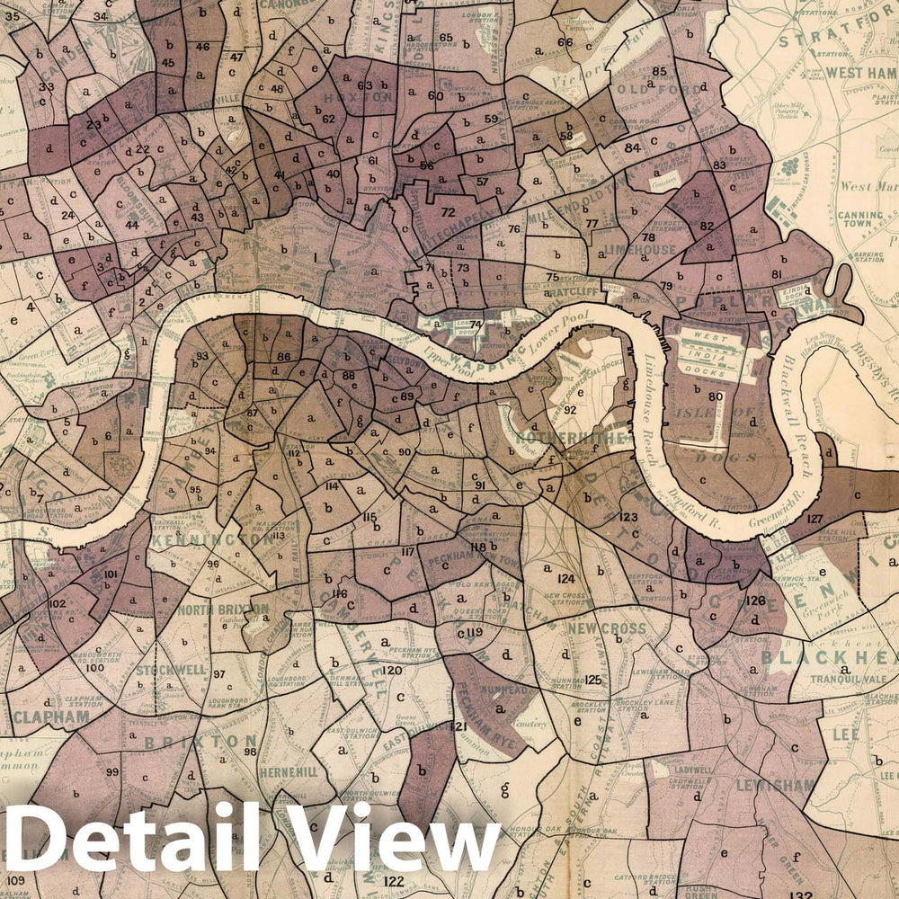 Historic Map : Map shewing degrees of poverty in London, 1889 - Vintage Wall Art