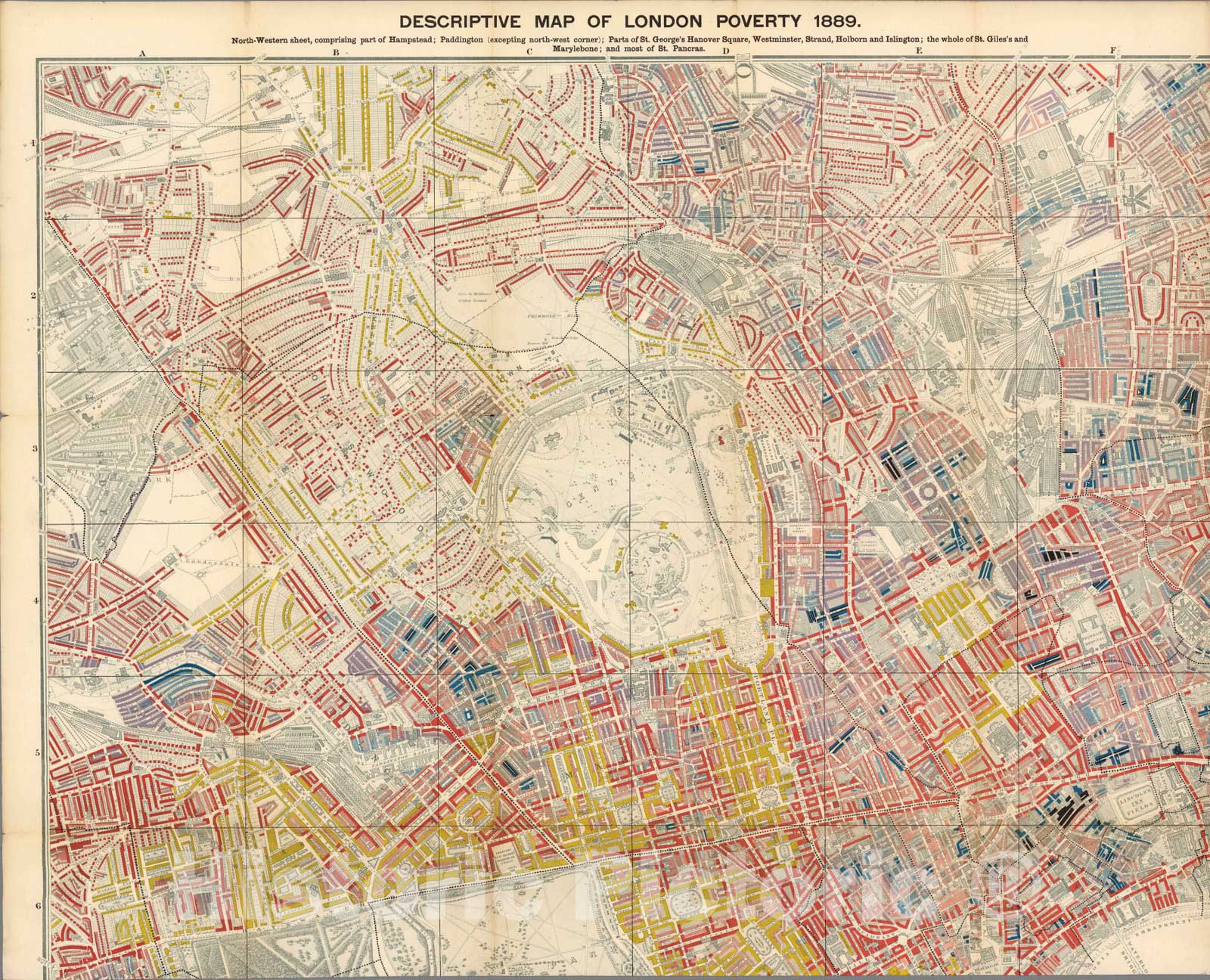 Historic Map : Descriptive map of London poverty. North-Western sheet, 1889 - Vintage Wall Art