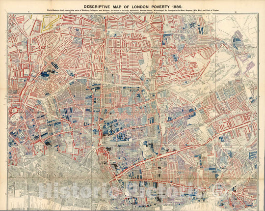 Historic Map : Descriptive map of London poverty. North-Eastern sheet, 1889 - Vintage Wall Art