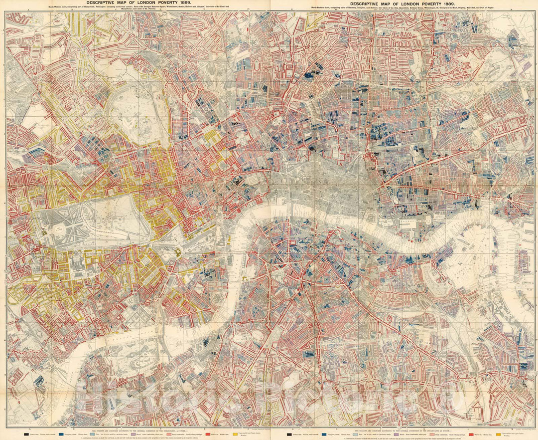 Historic Map : Composite: (London) Descriptive map of London poverty, 1889 - Vintage Wall Art