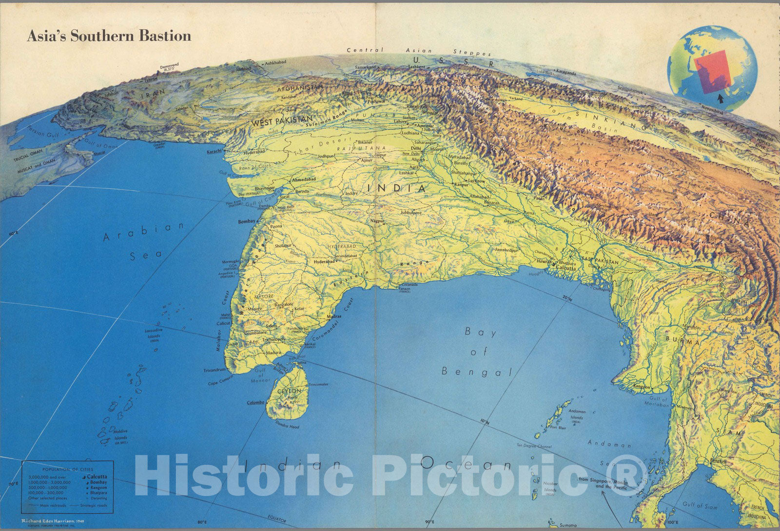 Historic Wall Map : Asia's southern bastion. 1950 - Vintage Wall Art