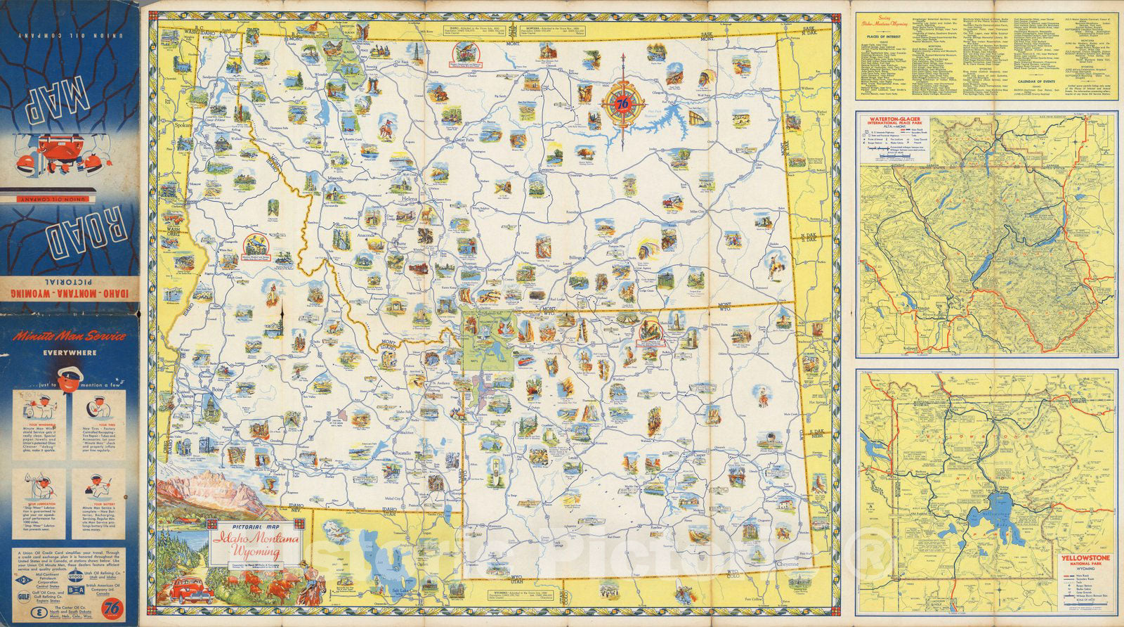 Historic Map : Pictorial Map Idaho - Montana - Wyoming. Waterton-Glacier International Peace Park. Yellowstone National Park, 1949 - Vintage Wall Art