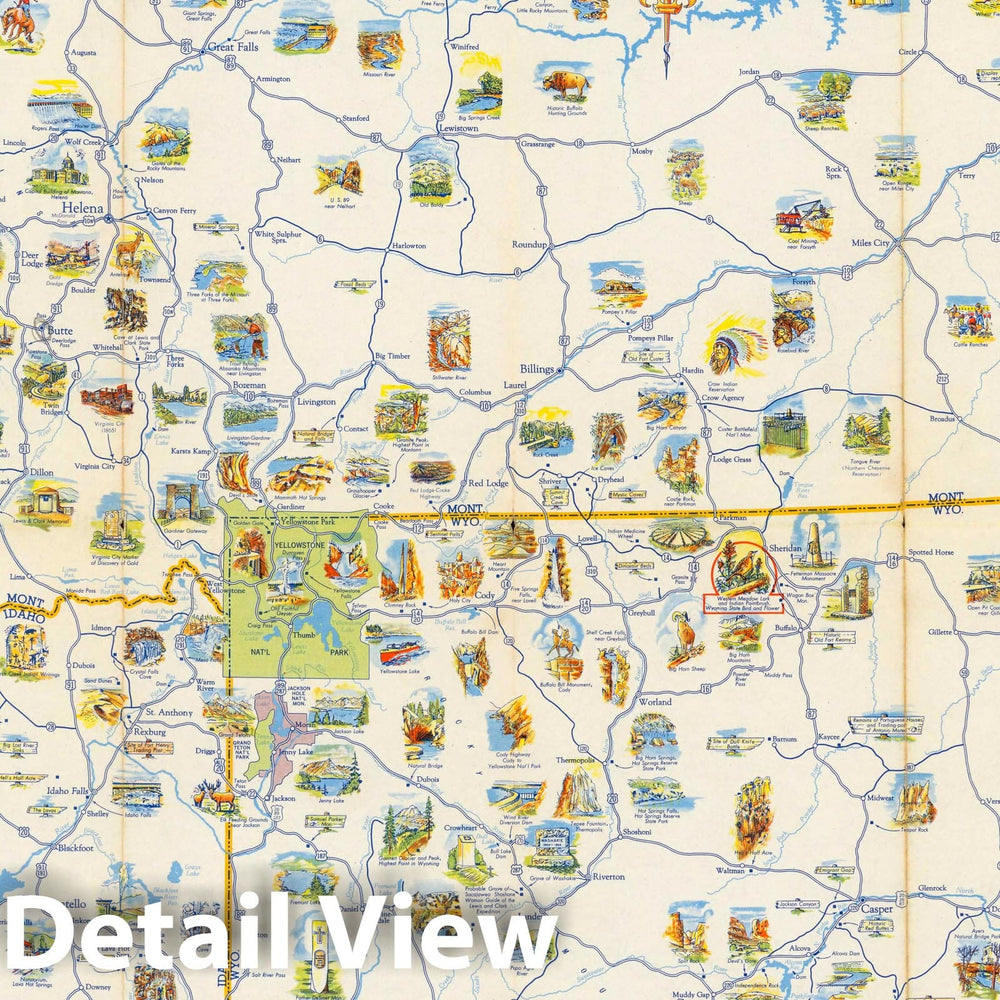 Historic Map : Pictorial Map Idaho - Montana - Wyoming. Waterton-Glacier International Peace Park. Yellowstone National Park, 1949 - Vintage Wall Art