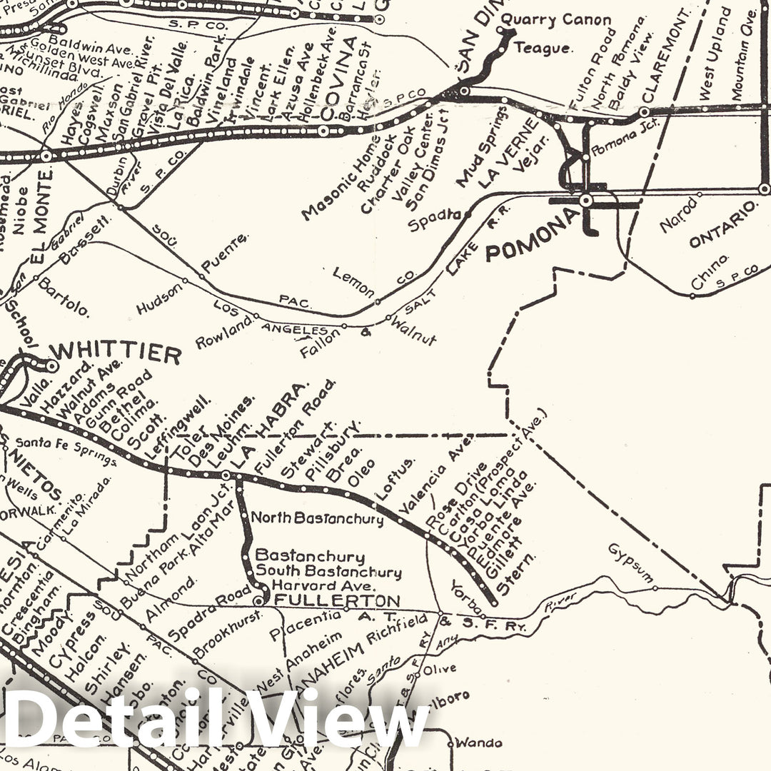 Historic Map : Lines of the Pacific Electric Railway In Southern California, 1912, D.W. Pontius, Vintage Wall Art