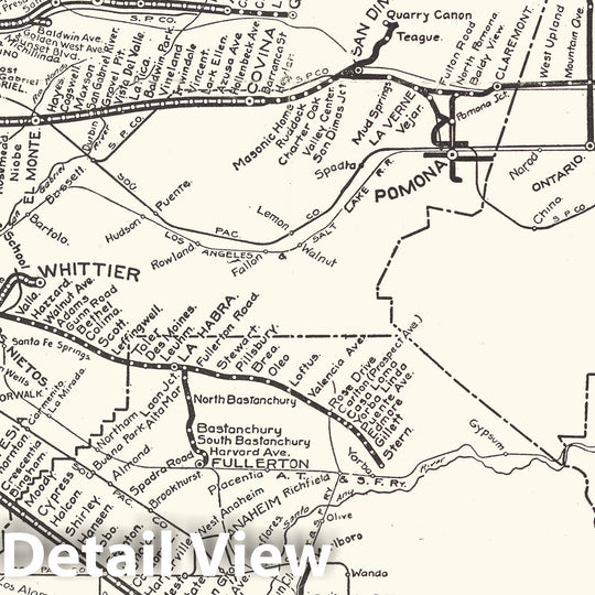 Historic Map : Lines of the Pacific Electric Railway In Southern California, 1912, D.W. Pontius, Vintage Wall Art