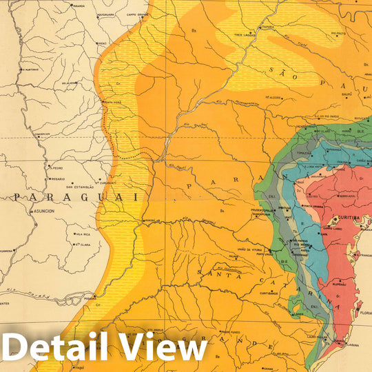 Historic Map : Brazil, Composite Map: Mapa Geologico do Brasil Meridional, 1934 , Vintage Wall Art