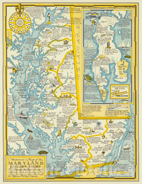 Historical Map of the Maryland Eastern Shore, the Chesapeake Bay Country, 1957 - Vintage Wall Art