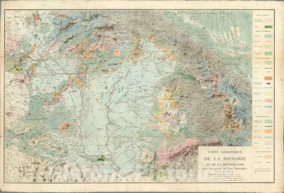 Historic Map : Hungary, Carte Geologique de la Hongrie et de la Transylvanie. 1822 , Vintage Wall Art