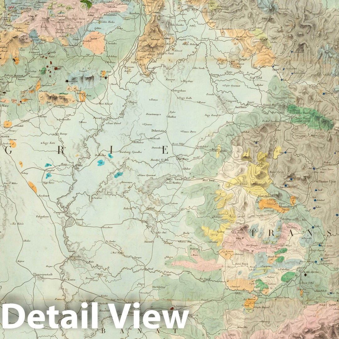 Historic Map : Hungary, Carte Geologique de la Hongrie et de la Transylvanie. 1822 , Vintage Wall Art