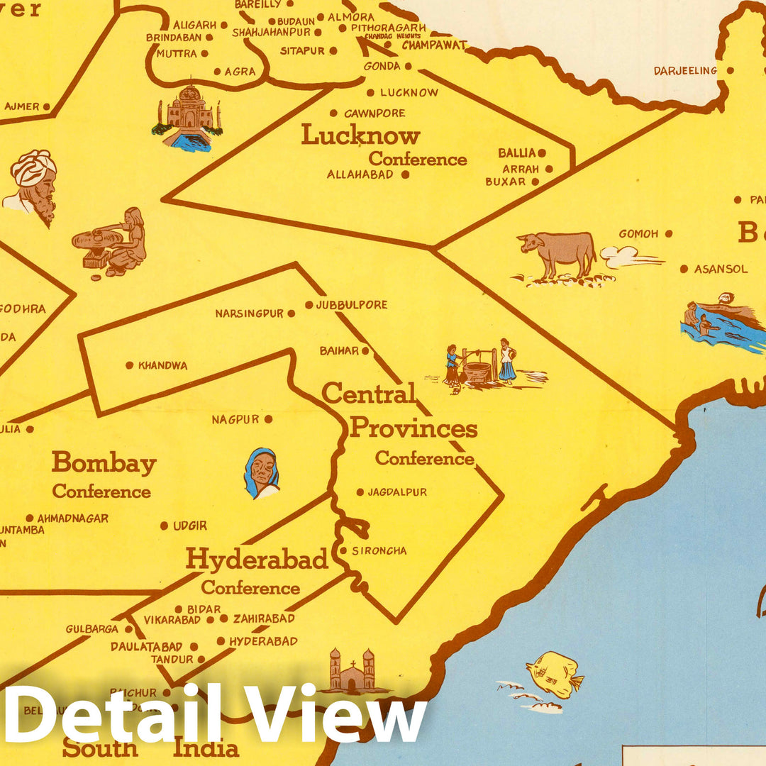 Historic Map : India, Principal Centers of Methodist Work. Drawn by Anne Wright. 1950 - Vintage Wall Art