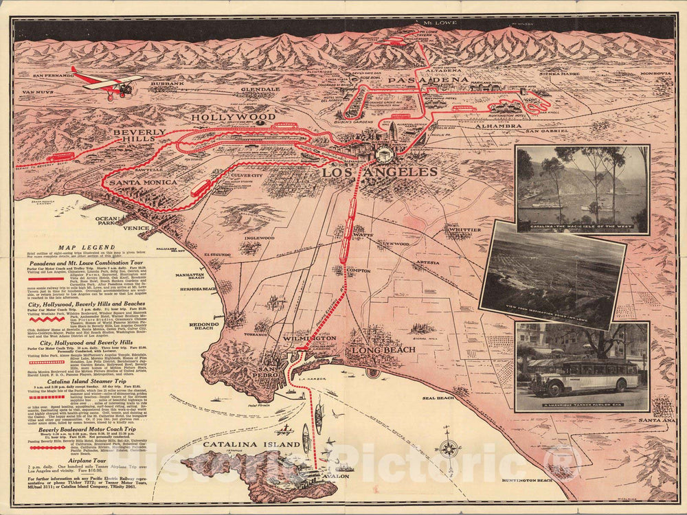 Historic Map - Special Sightseeing Map of Los Angeles and Vicinity, 1930 - Vintage Wall Art