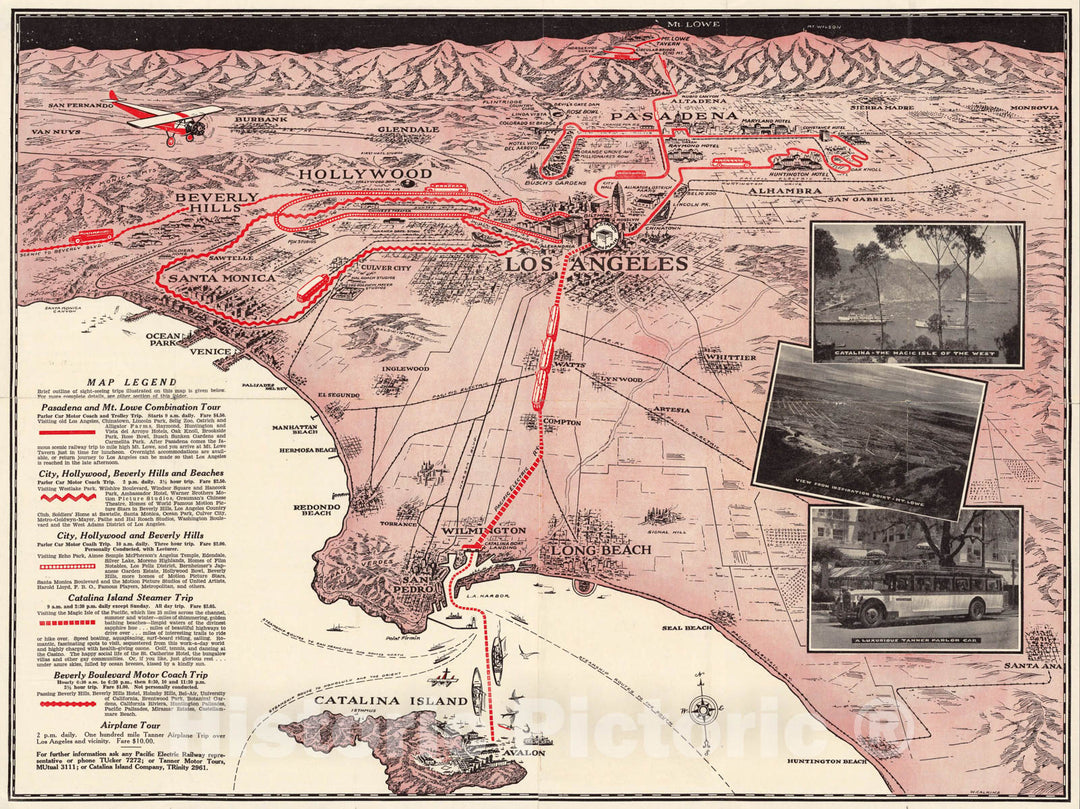 Historic Map - Special Sightseeing Map of Los Angeles and Vicinity, 1930 - Vintage Wall Art