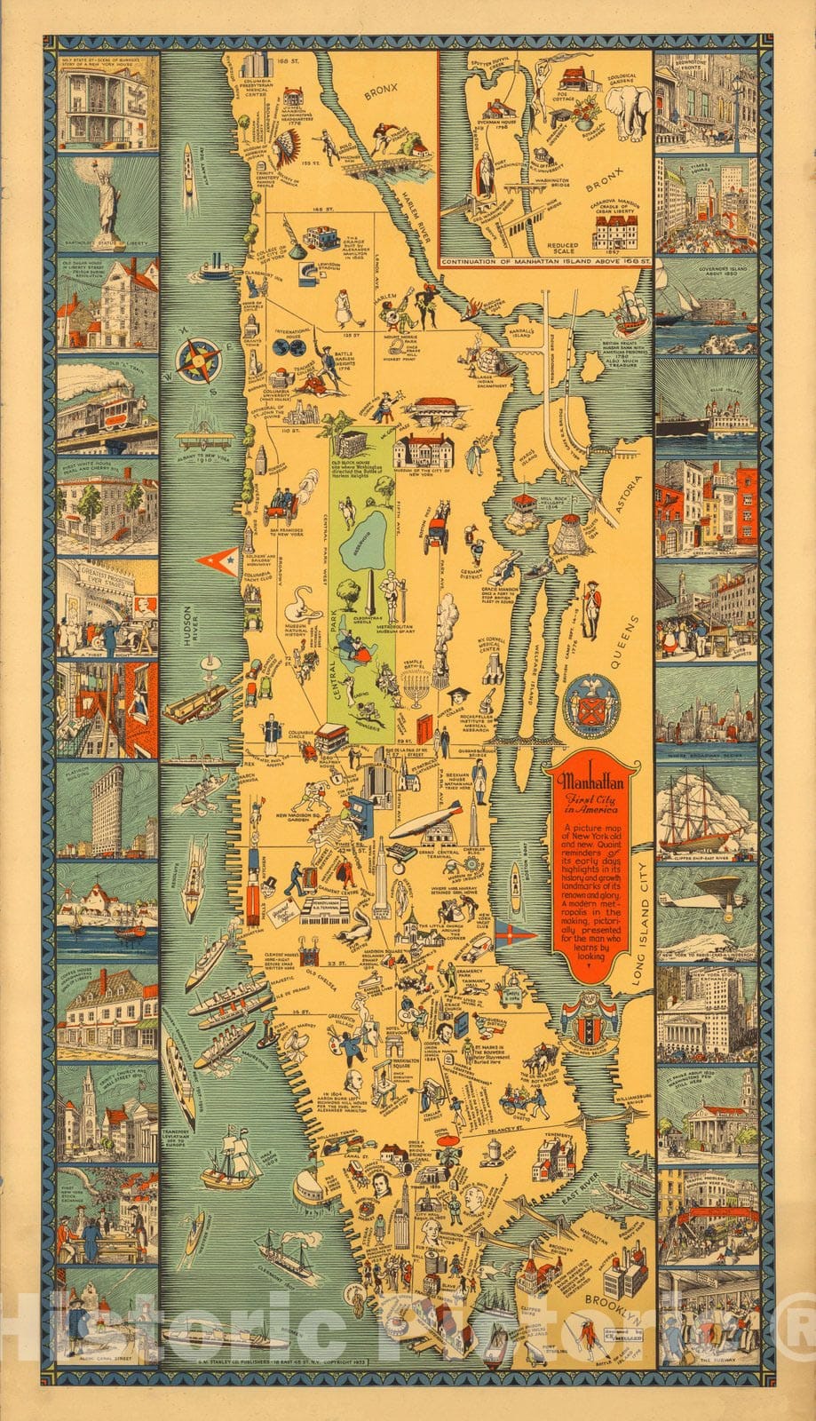 Historic Map : Manhattan, First City in America. 1933 - Vintage Wall Art