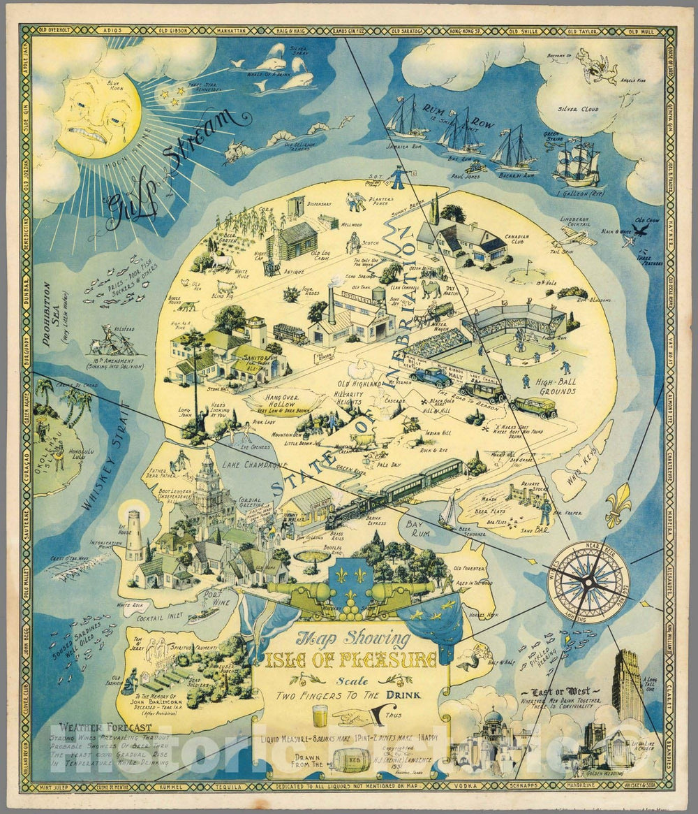 Historic Map - Pictorial Map Showing the Isle of Pleasure, 1931, - Vintage Wall Art