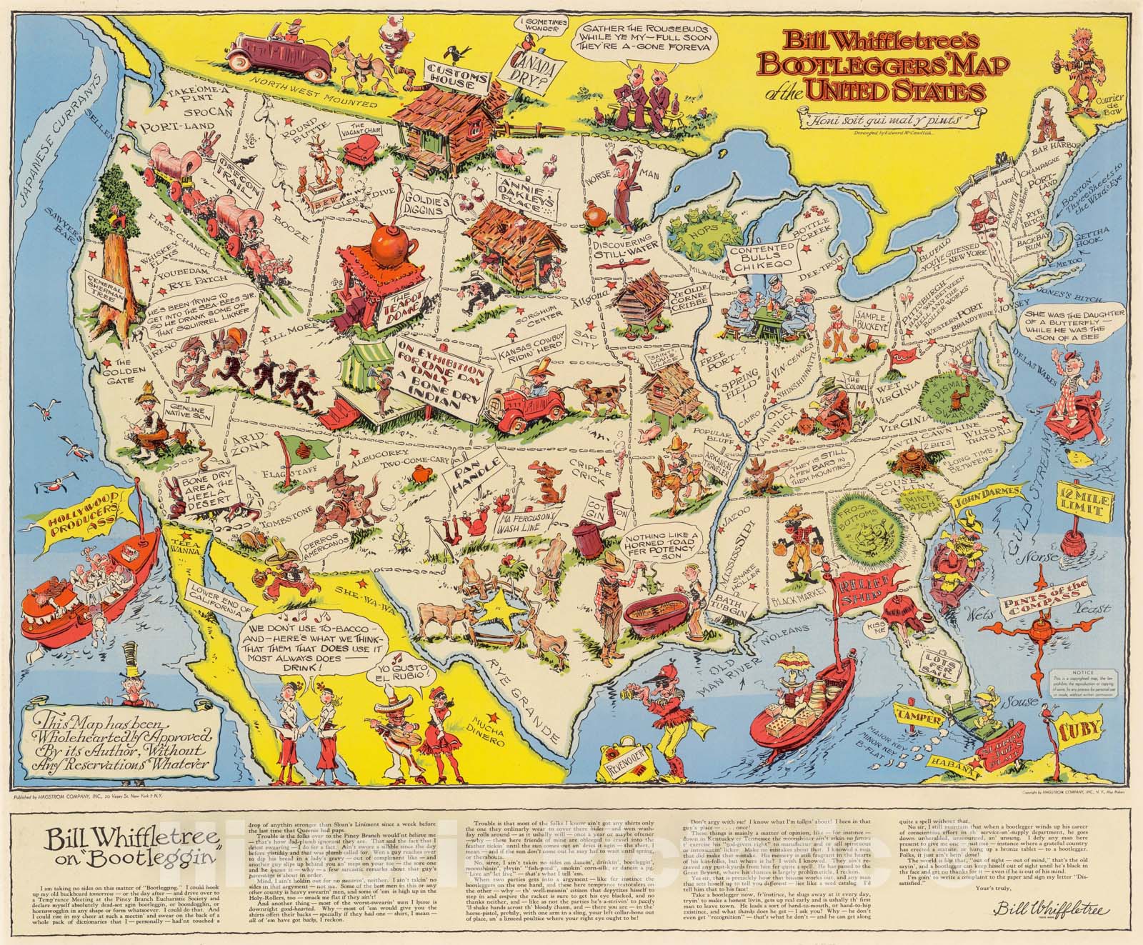 Historic Map : Bill Whiffletree's Bootleggers' Map of the United States, , Edward Gerstell McCandlish, Vintage Wall Art