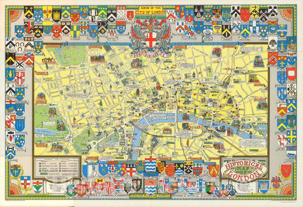 Historic Map : Historical Map of London. Arms of the City of London and the Guilds of London, 1965 - Vintage Wall Art