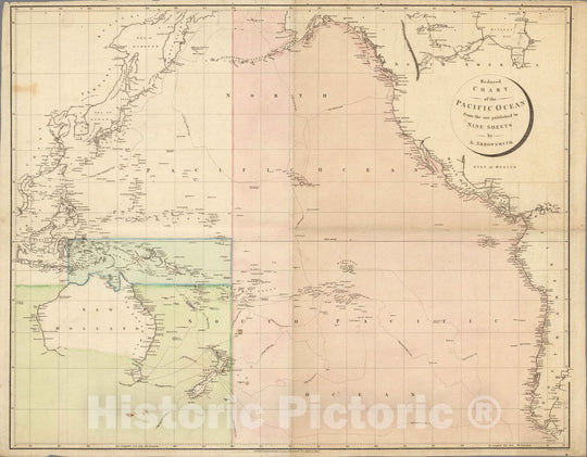 Historic Wall Map -Reduced Chart of the Pacific Ocean from the one published in Nine Sheets by A: Arrowsmith. 1798 - Vintage Wall Art