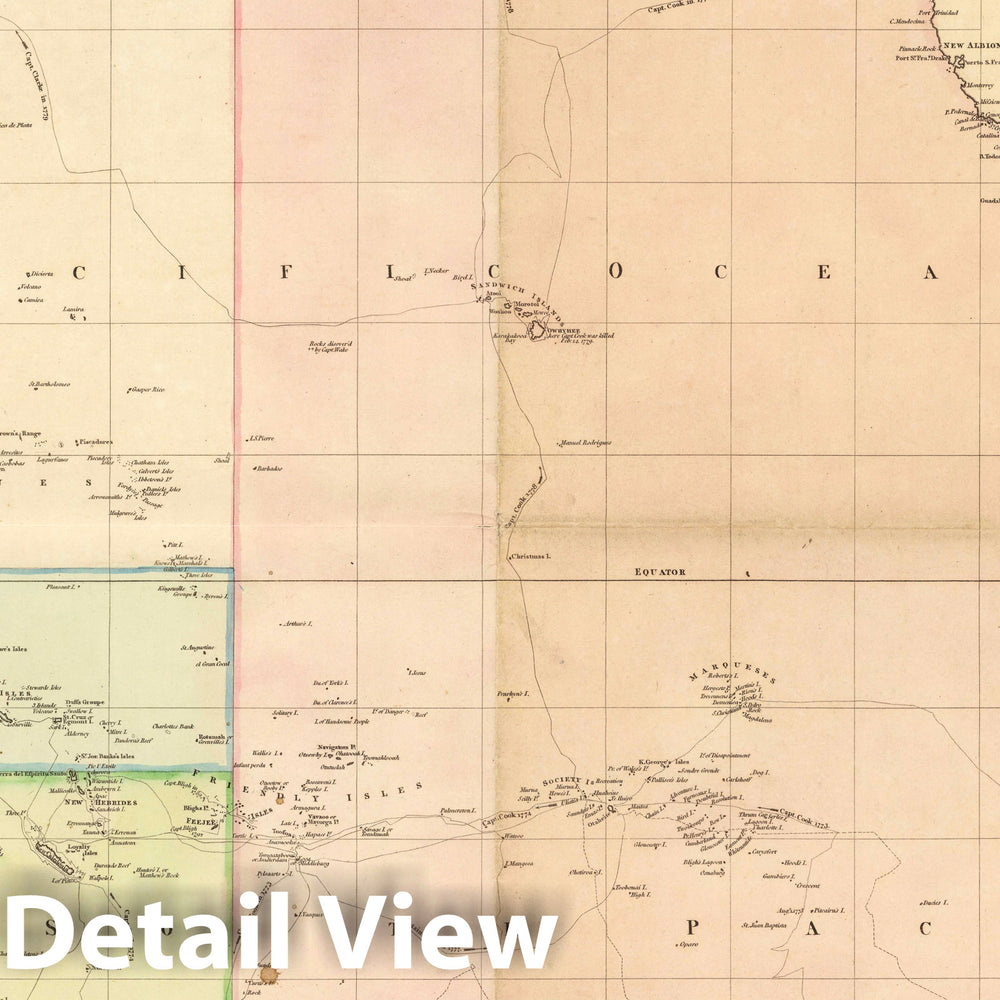 Historic Wall Map -Reduced Chart of the Pacific Ocean from the one published in Nine Sheets by A: Arrowsmith. 1798 - Vintage Wall Art